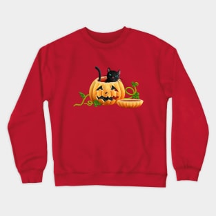 Cat sitting in a Halloween pumpkin Crewneck Sweatshirt